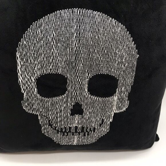 Skeleton Skull & Coffins Square Throw Pillow Plush Black White Gothic Decor 15" - Picture 5 of 8